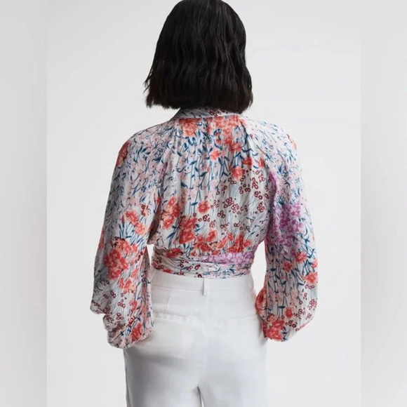 REISS ELLE FLORAL PRINT TIE FRONT CROPPED BLOUSE SIZE 0 - Picture 11 of 11